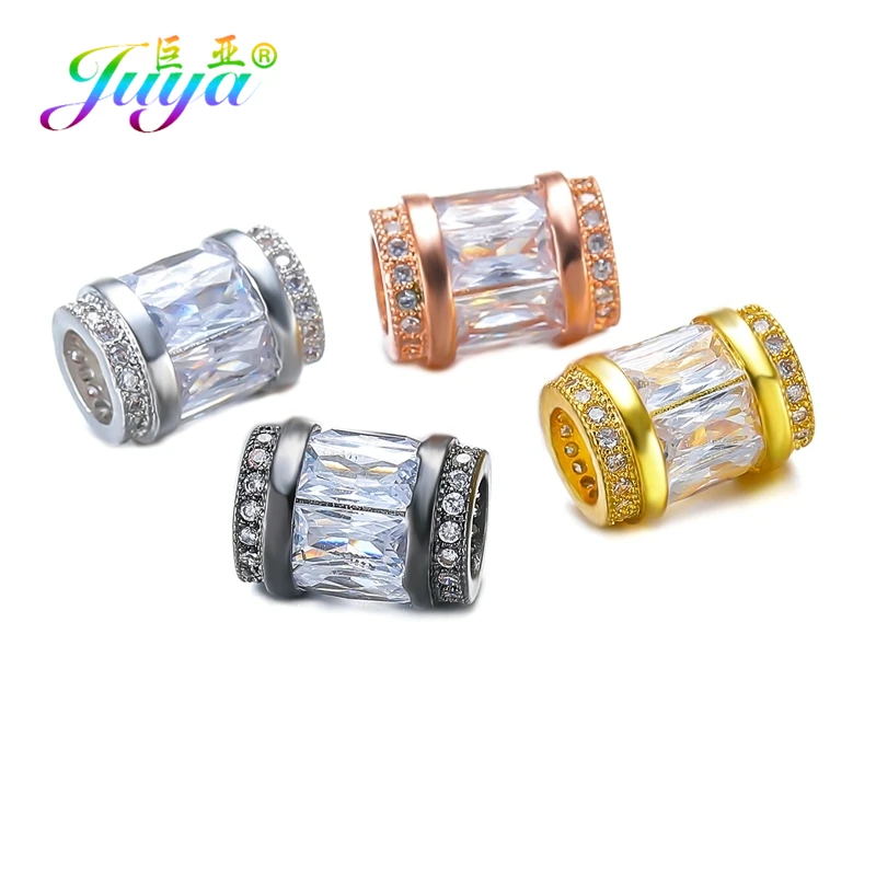 Juya Ali Moda Handmade Cubic Zircon Hollow Heart Pattern Metal Charm Tube Beads For Women Men DIY Beadwork Perles Jewelry Making
