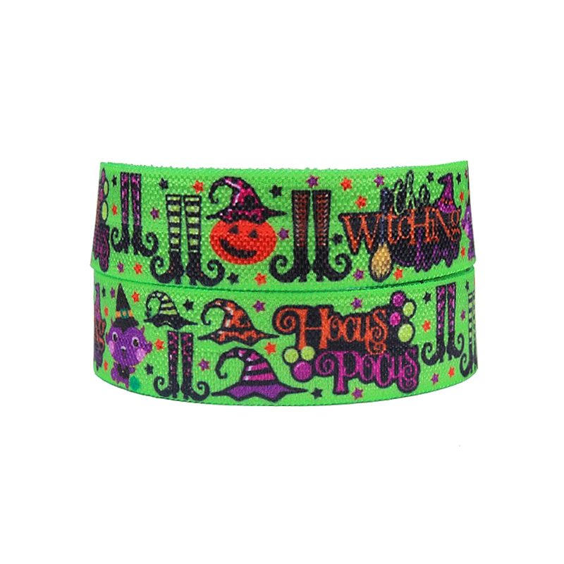 

FLRA FOE Lovely green ghost night out printed fold over elastic for Halloween headband