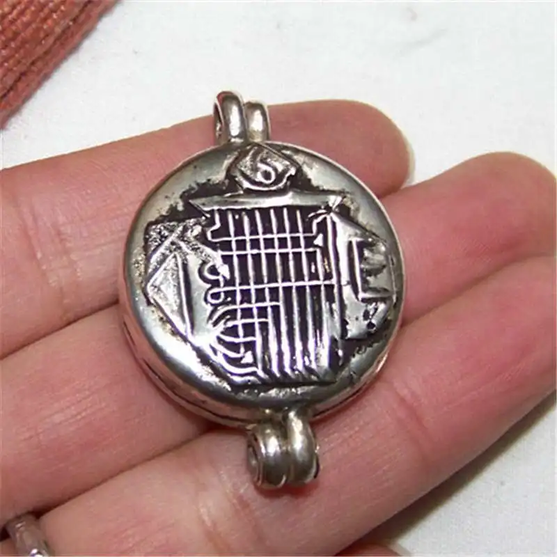 Tibetan Amulet Prayer Box Locket KALACHAKRA and Endless Knots Gau TGB036