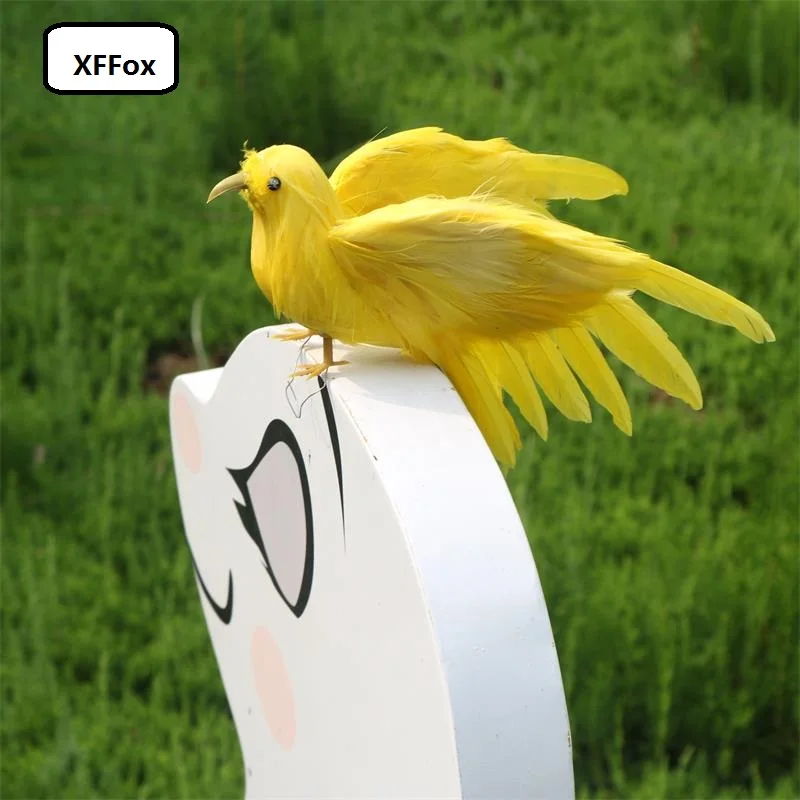 Small Simulation Yellow Bird Model Real Life Wings Foam & Furs 12x15cm Gift for Kids Educational