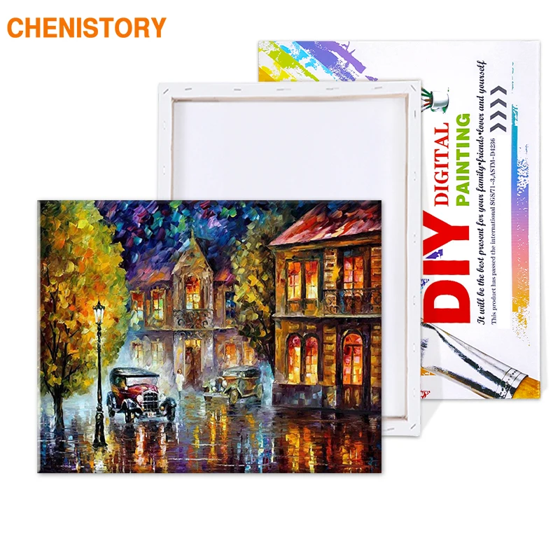 CHENISTORY – peinture à l'huile par numéros abstraite de voiture sous la pluie, acrylique sur toile, Kits cadeaux uniques, coloration par numéros