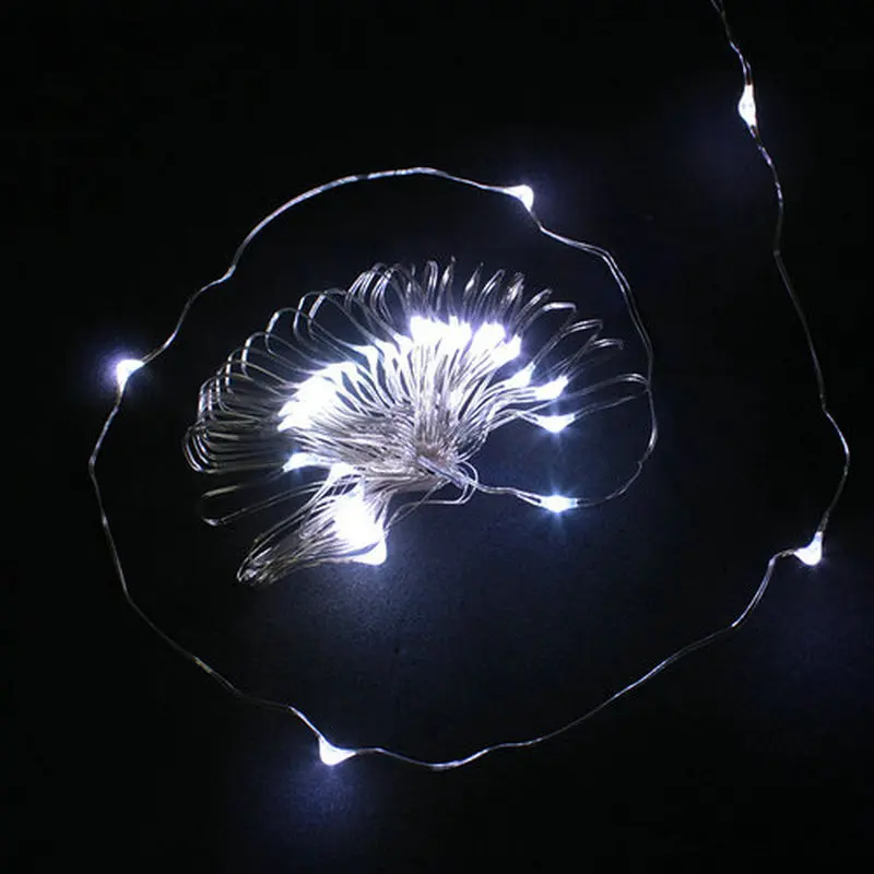 

50pcs/lot 2m 20LED cell power Submersible floral Led tea light ultra thin wire moon fairy string light Xmas Wedding Party-WHITE