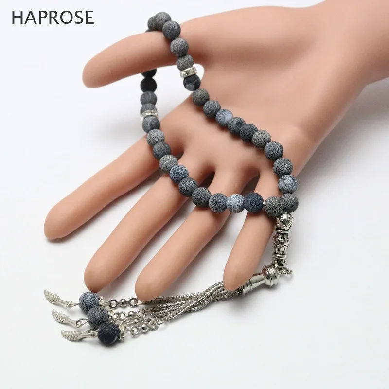 Fashion dark gray agate 33 beads Islamic Muslim tasbih Allah Rosary Natural gray 6 8 10mm beads agate bracelet gift