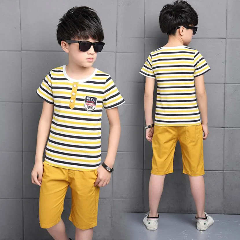 Boys clothing sets 3-13T kids summer cotton t shirt+pants children outwear boys strip shirt&beach trousers children short pants