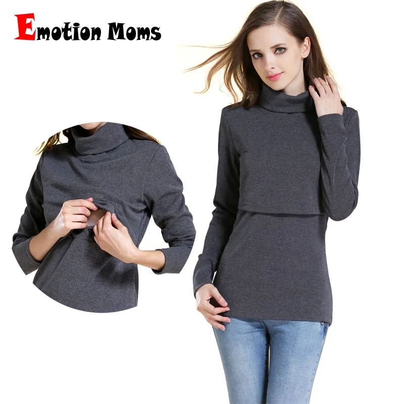 

Emotion Moms Winter Turtleneck Warm Long Sleeve Cotton Maternity T-shirt Lactation Tops Breastfeeding clothes for Pregnant Women