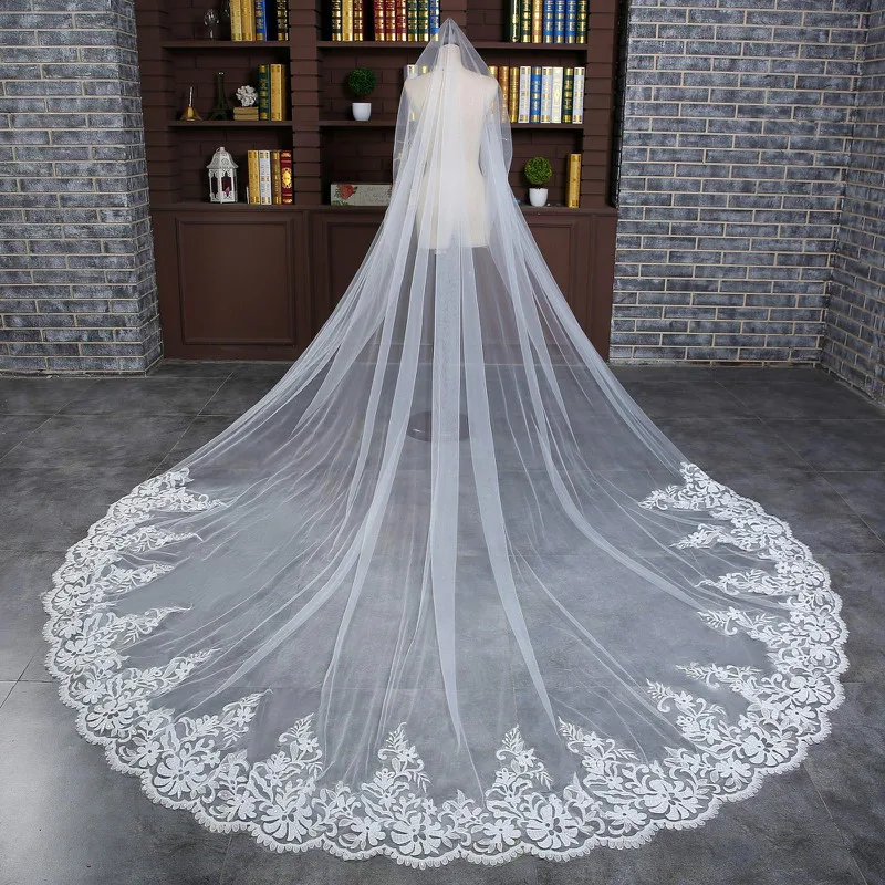 3 M Wedding Veil Cathedral One Layer Lace Appliqued Long Bridal Veils With Comb Woman Marry Gifts 2023 New hot Accessories