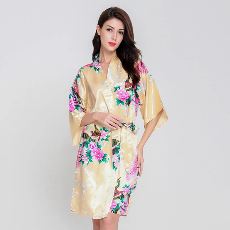 Brand White Female Printed Floral Kimono Robe Dress Gown Sexy Bride Wedding Robe Casual Women Dressing Gown Bathrobe Sleeprobe