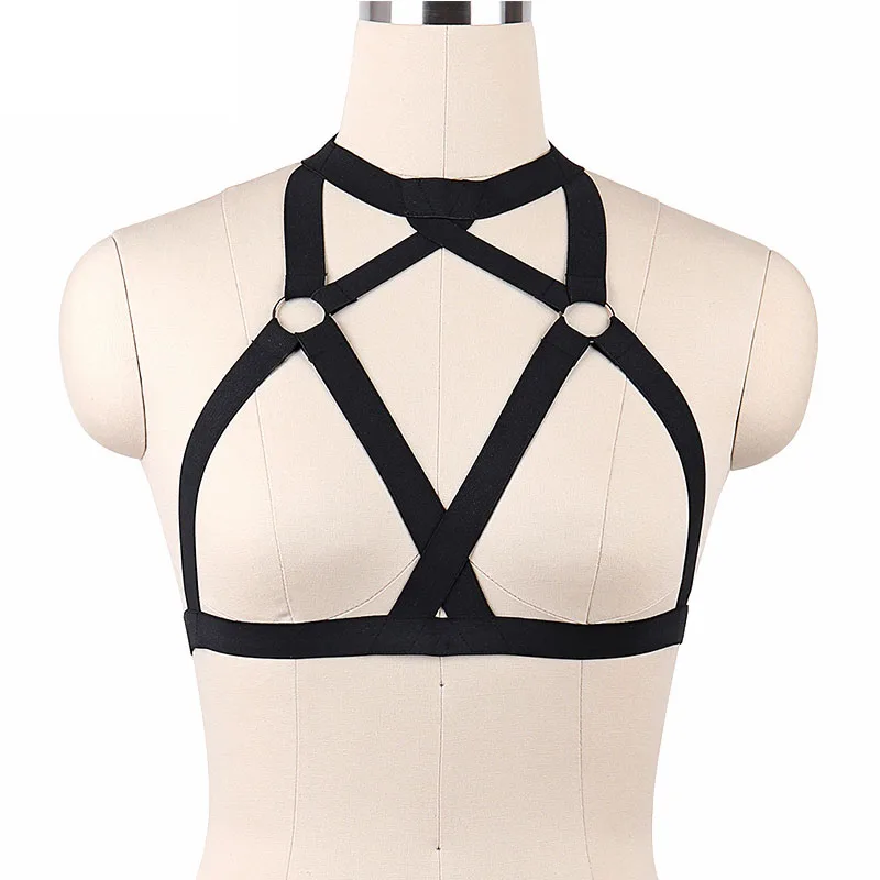 

Harajuku Hot Body Harness Elastic Body Cage Bra Gothic Bondage Top Chest Harness Studded Sculpting Garter Belts Crop Tops O0003