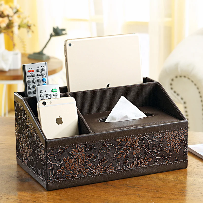 NEW Tissue Box Multi functional Napkin Holder PU Leather Remote Controller Storage Box Desk Organizer