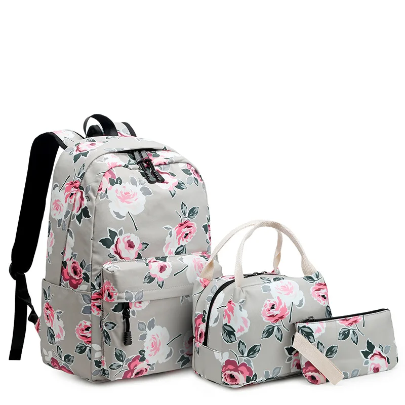 Resistant Lightweight Set Backpack Women Flower Printing Female Laptop Bagpack College School Bag for Teenager Girls Bookbag