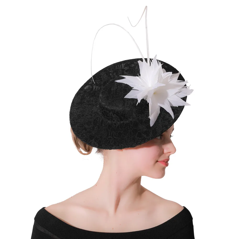 

Black And White Wedding Hats Fascinators For Bride 30CM Big Cute Style Floral Dot Veil Bowler Hat Women Banquet Party Headwear