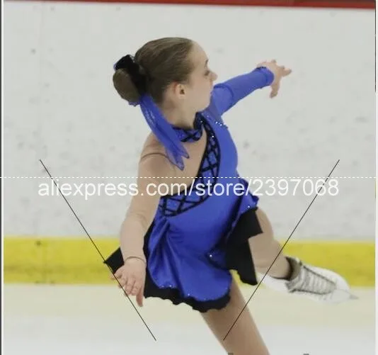 

Girls Figure Skating Clothing Blue Girls Figure Skating Dress Kids Competition Figure Skating Dresses 2017 Free Shipping G42