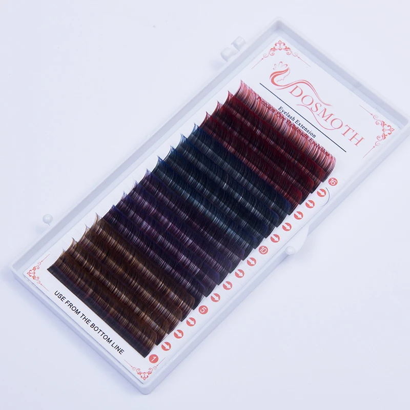 Color lashs mix in one tray, Gradually  Red brown purple blue individual lash eyelash extension