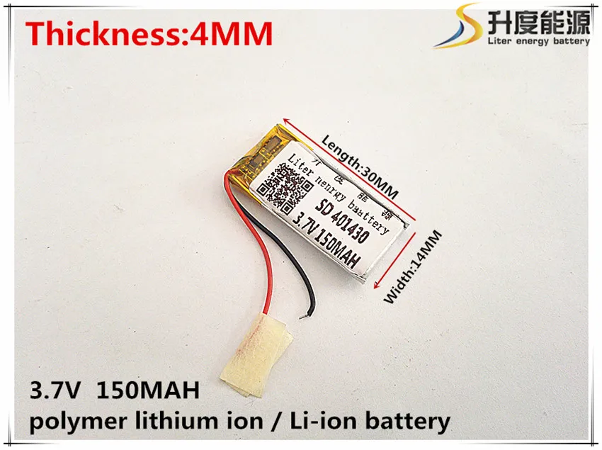 

1pcs [SD] 3.7V,150mAH,[401430] Polymer lithium ion / Li-ion battery for TOY,POWER BANK,GPS,mp3,mp4,cell phone,speaker