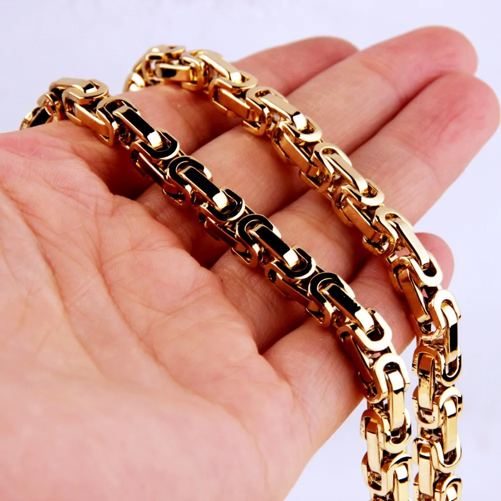 5/6/8mm Any Length Gold Tone Byzantine Stainless Steel Necklace Boys Mens Chain Necklace Fashion jewelry