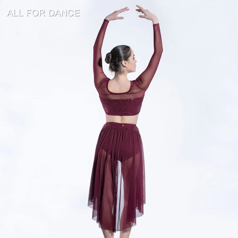 19600 Burgundy sequin lace mesh sleeve top, with mesh skirts, dancewear  ballet costumes lyrical & contemporay ballet wear