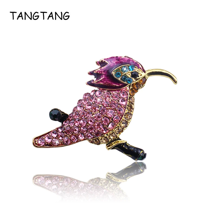 Pink Rhinestone Lovely Bird Brooch Pin Fashion Golden Enamel Pleasant Trendy Charming Engagement Costume Jewelry Item : BH8420