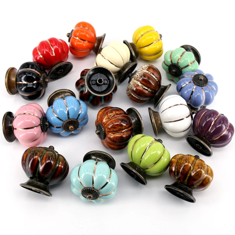 1x Vintage Ceramic Pumpkin Cabinet Knobs, Drawer Dresser Door Knobs Pulls Handles with Screws for Kitchen, Cabinets, Cupboard