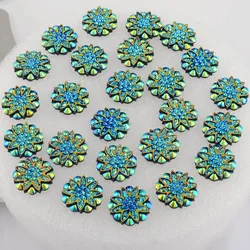 BOLIAO 15Pcs 18mm( 0.71in ) Flower Shape Resin AB Color With Two Hole Dark Blue Rhinestone Flatback Buttons Clothes Crafts DIY