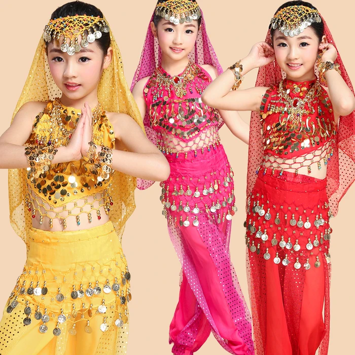 

4pcs/Set Girls Ballet Dress For Girls Kids Ballet Costume Children Performance Egypt Dance Sets Girl Indian Dancing Bellydance