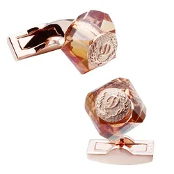 HAWSON Letter D Cufflinks with Cutting Glass Rose Gold Color Mens Luxury Cuff links for Party Shirt