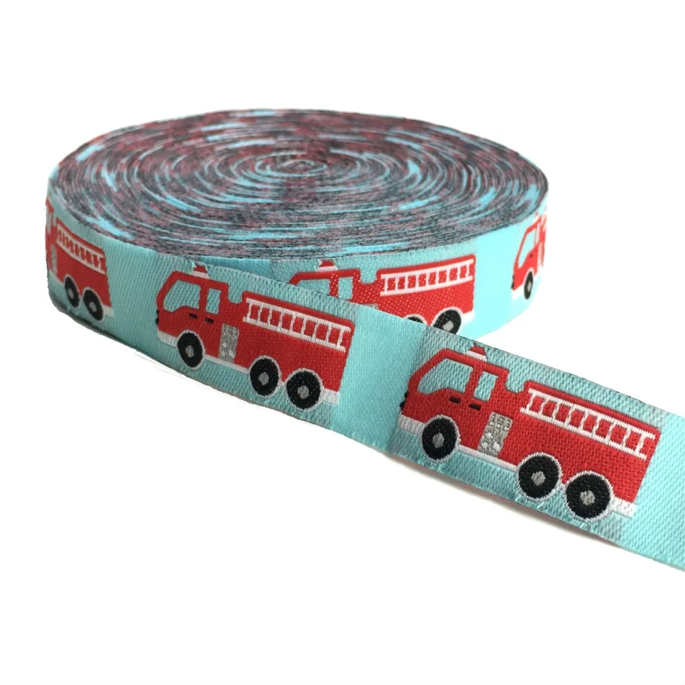 ZERZEEMOOY 5/8 Inch 16 mmx10yards Polyester Woven Jacquard Ribbon Fire Fighting Truck Dog Collar Cartoon KTZD18120401