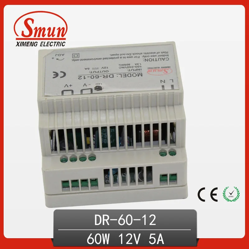 60W 12V 5A Single Output AC-DC Indoor Din Rail Switching Mode Power Supply DR-60-12