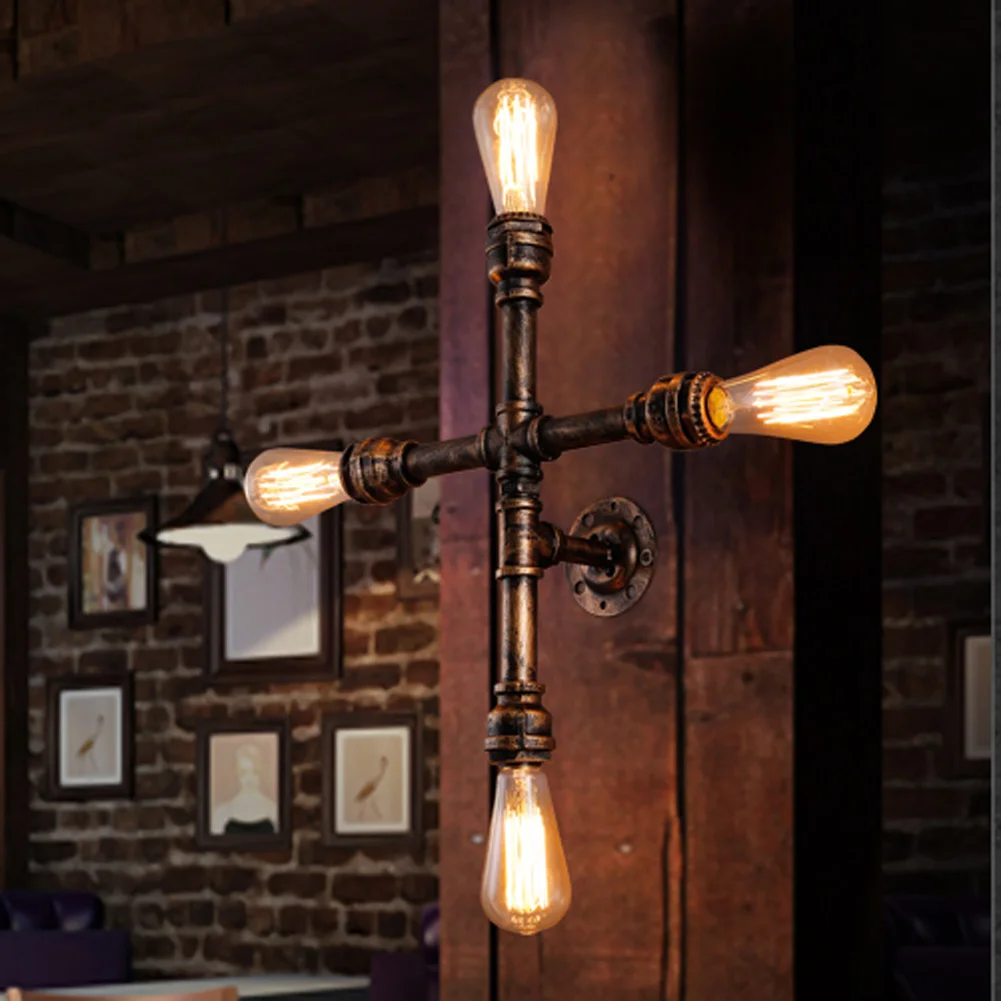 

Vintage Nostalgic Industrial Antique Loft Water Pipe Edison Wall Sconce Lamp Bookshelf Bedroom Modern Home Decor Lighting