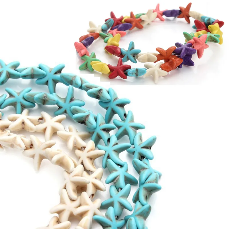 Linsoir Approx.38pcs/Strand 13x13mm Starfish Shape Turquoises Beads Loose Spacer Beads Seed Beads for DIY Jewelry Making #1
