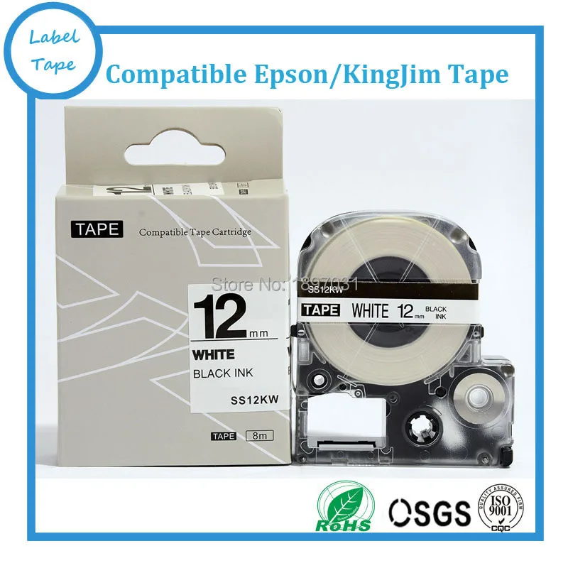 

20 pcs/lot Compatible KingJim TepraPro label Printer 12mm black on white SS12KW label tapes free shipping