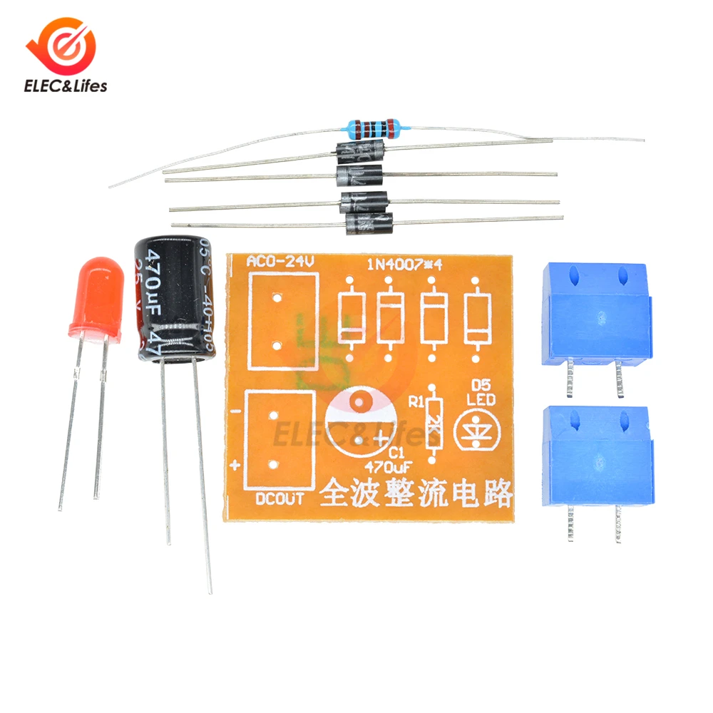 N4007 Full Wave สะพาน DIY ชุด AC To DC Converter ชิ้นส่วนอิเล็กทรอนิกส์ Suite