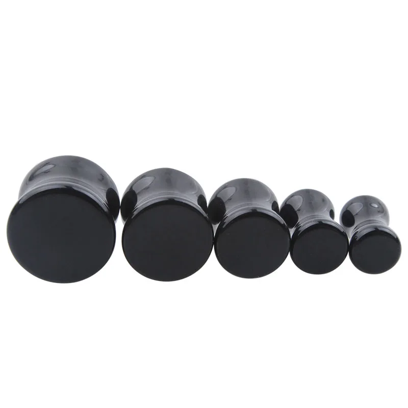 A Pair  Black Obsidian Black Onyx Stone Ear Gauge Plug Tunnels   5mm-25mm Saddle Earlet  Body Piercing Jewelry Ear Expander