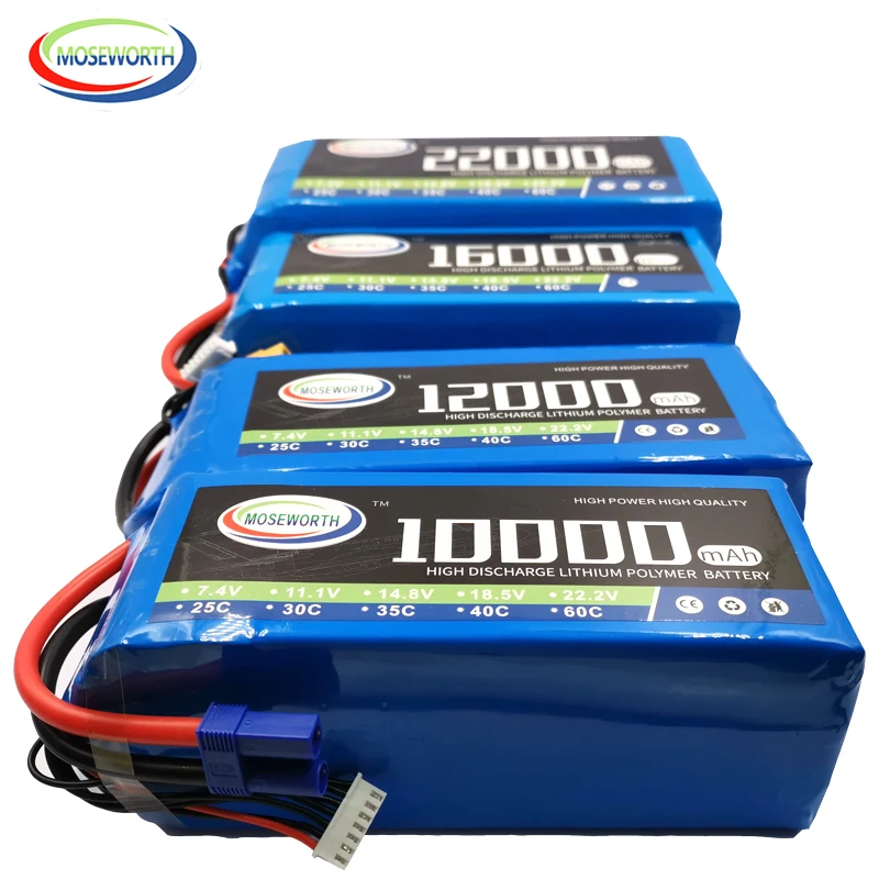 Rechargeable LiPo Battery 6S 22.2v 10000 12000 16000 22000mAh 25C For RC Aircraft Ducted Airplane UAV Drone XT90 AS90 AS150