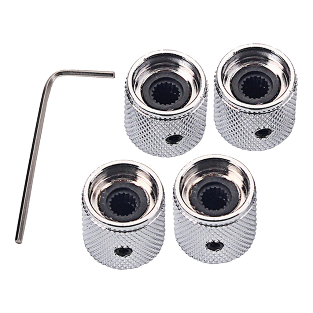 4pcs Electric Guitar Bass Dome Volume Tone Control Knobs Button with Wrench Chrome