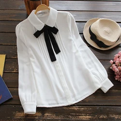 YSMILE Y Sweety Refreshing Women Shirt Bow College  Style Chiffle Shirt Girl Female Daily White Blouse Comfortable All Purpose