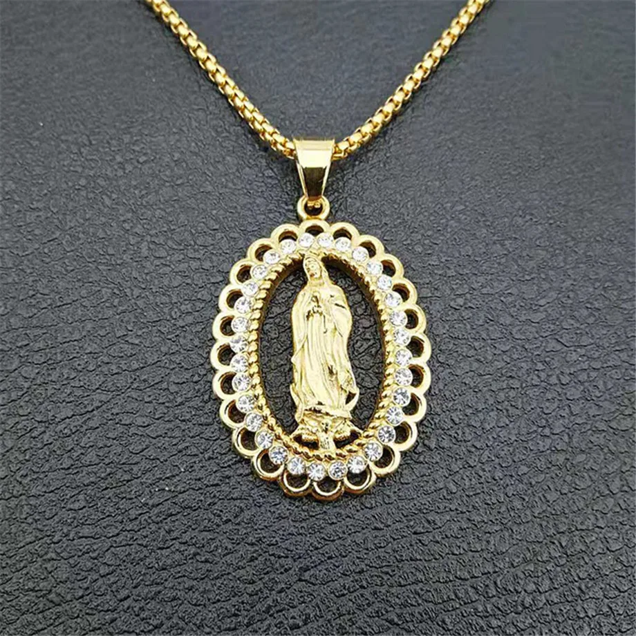 Stainless Steel Virgin Mary Gold Necklaces Pendants For Women 2020 Gold Color Madonna Necklace Religious Christian Jewelry