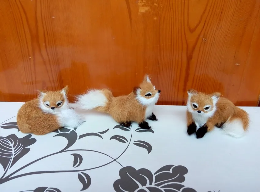 

simulation brown fox about 10cm hard model one lot/ 3 pieces ,polyethylene&furs handicraft Figurines home decoration gift a2811