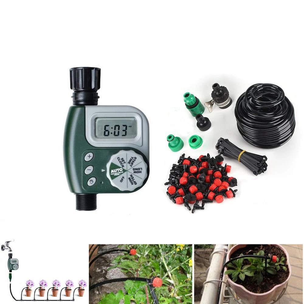 DIY Micro Irrigation Drip System, Plant Self Automatic Watering Timer Garden Hose Kits With Adjustable Dripper