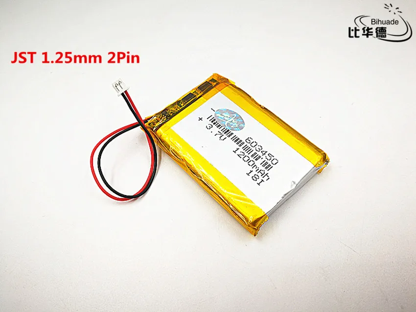 10pcs/lot JST 1.25mm 2Pin Good Qulity 3.7V,1200mAH,603450 Polymer lithium ion / Li-ion battery for TOY,POWER BANK,GPS,mp3,mp4