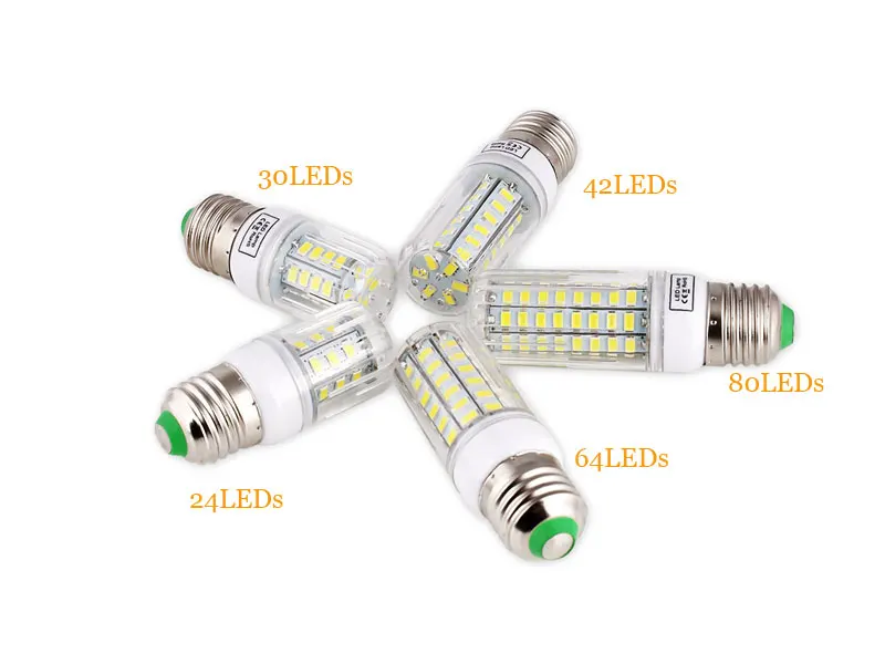 Lámpara LED E27 E14 5730 SMD, bombillas de maíz de 220V, 24, 30, 42, 64, 80LED, 7W, 12W, 15W, 20W, 25W
