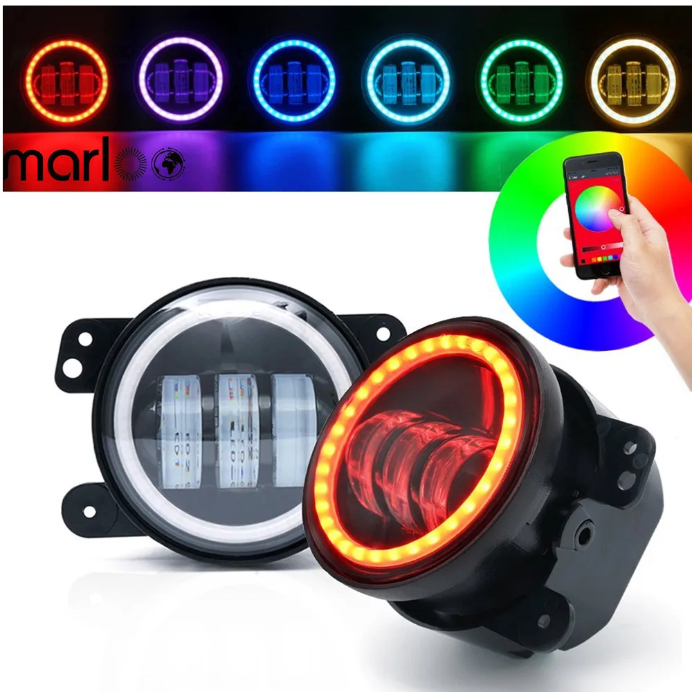 

2pcs Front Bumper 4 Inch Led Fog Lights With RGB Halo Ring DRL For Jeep Wrangler 97-17 JK TJ LJ Off Road Fog Lamps