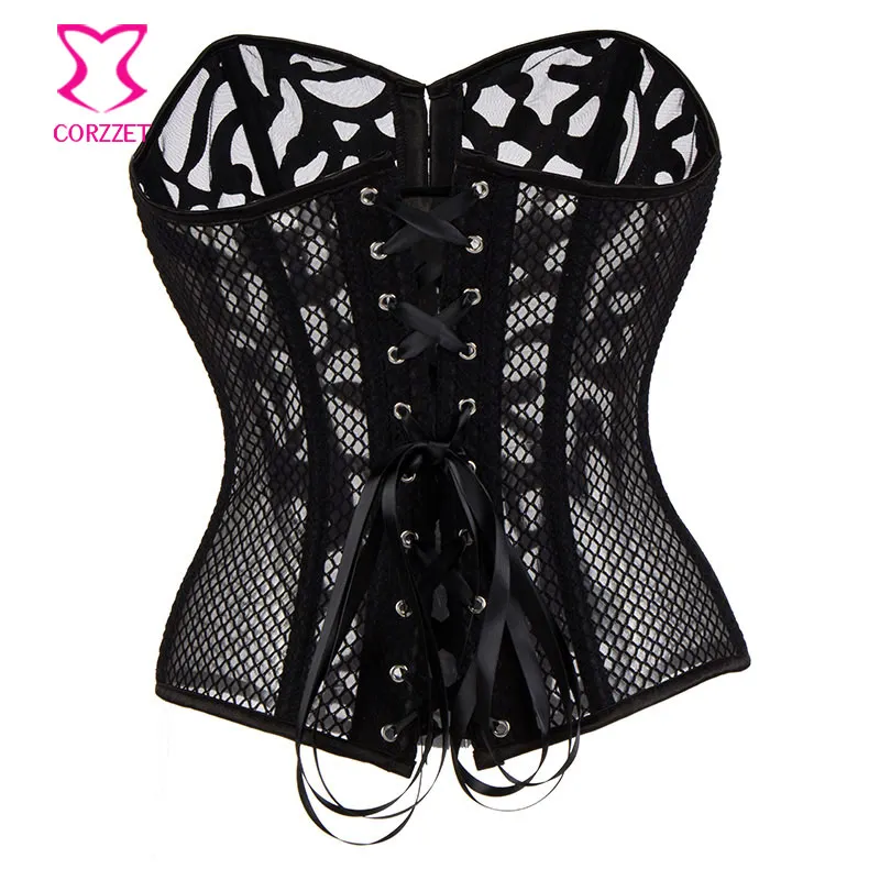 Wholesale Black White Sexy Women Bustier Top Breathable Slim Body Shaper Mesh Overbust Steampunk Corset Lingerie Plus Size 6XL