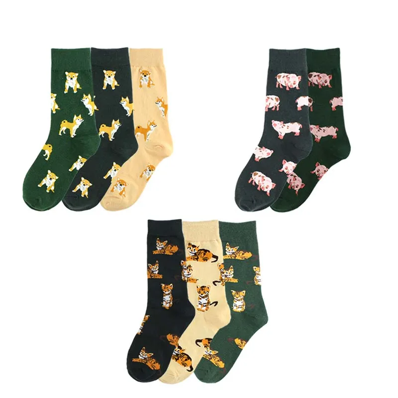 [WPLOIKJD]Creative High Quality Fashion Harajuku Kawaii Unisex Socks Cartoon Animal Cat Dog Corgi Cute Pattern Casual Sokken
