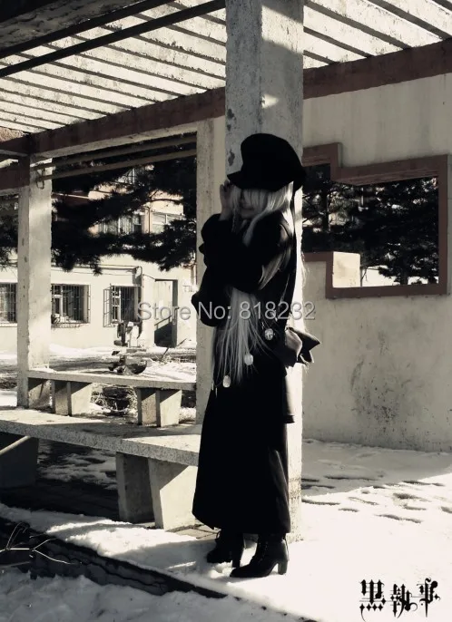 Black Butler Kuroshitsuji Undertaker Outwear Coat Jacket Greatcoat Uniform Outfit Anime Cosplay Costume With Hat image 4