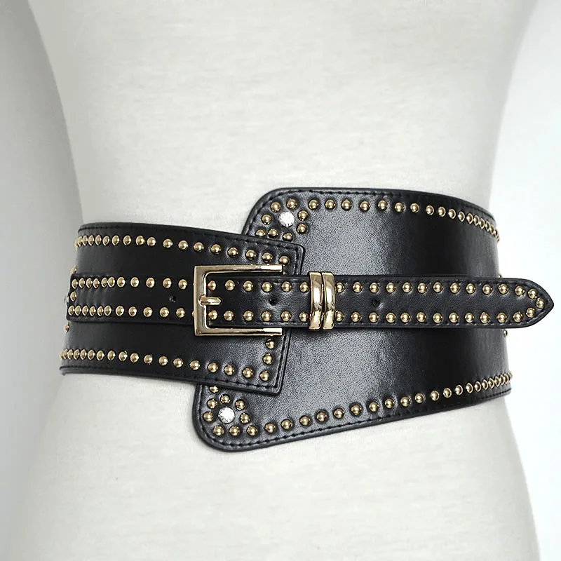 Крутые женские черные кожаные ремни с шипами для платьев, дизайнерский широкий стрейчевый ремень ручной работы, женский ремень, онлайн