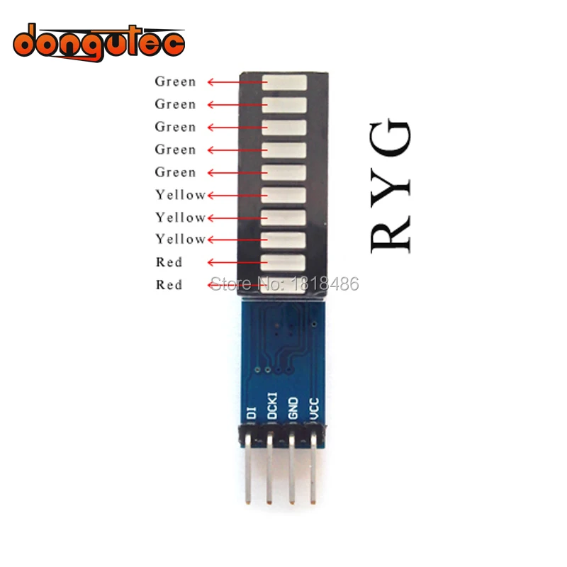 dongutec Digital Tube Light  LED Bar RYG LED Module 10 Segment Strip Battery Level Display Module