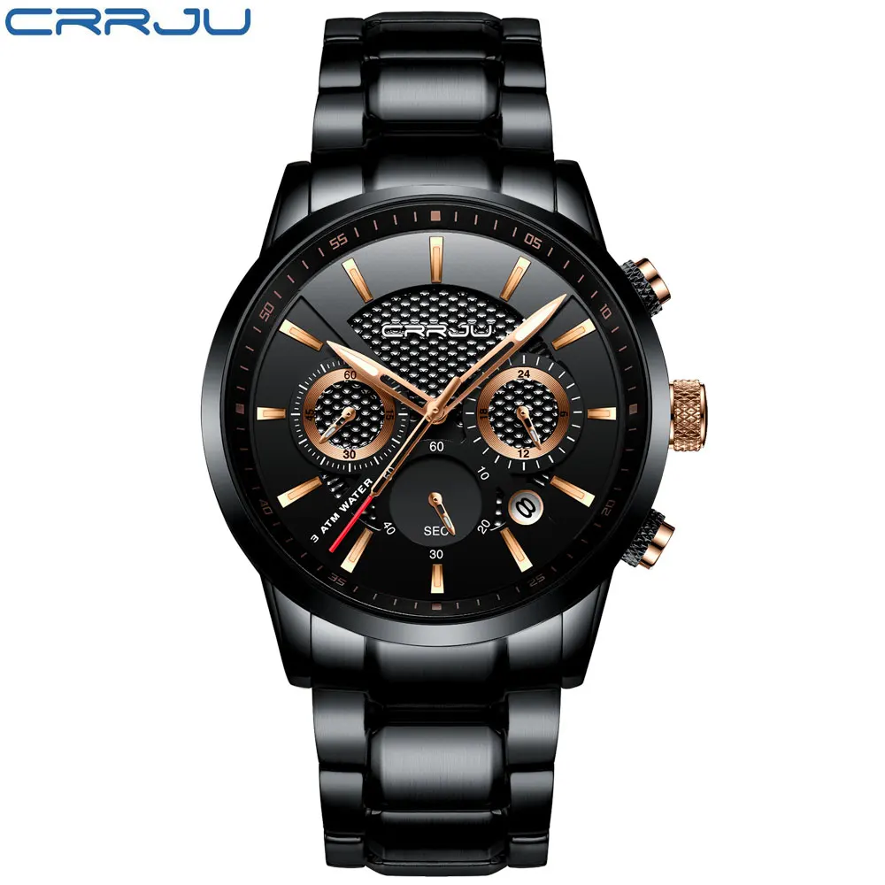 2017 Fashion Luxury Brand CRRJU Chronograph Men Sports Watches Waterproof Full Steel Casual Quartz Men\'s Watch Relogio Masculino