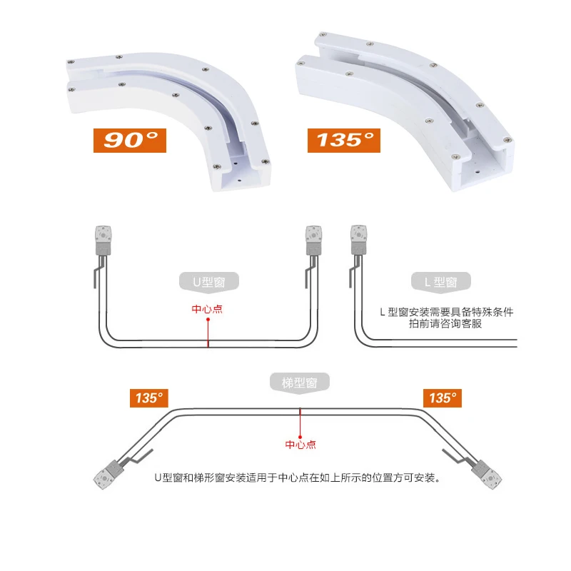 Elektrische Vorhang Schiene Joint Halterung Stecker 90/135 grad U Typ und L Typ Fenster für wifi zigbee motor vorhang track