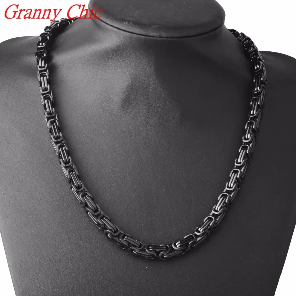 Granny Chic 4/5/8mm Rose Gold Silver Black color Tone box Byzantine Necklace Mens Stainless Steel Chain Wholesale Price