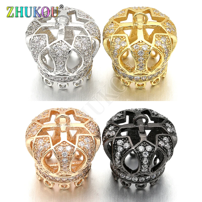 15*16mm High Quality Brass Micro Pave Zircon Crown Tassel Cap Pendant Charms, Hole: 1.5mm, Model: VM18